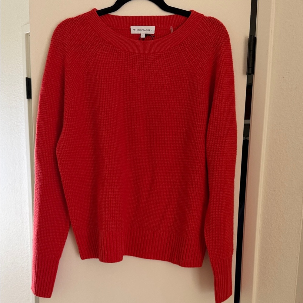 White + Warren Vibrant Red Crewneck Sweater Size Large NWOT
